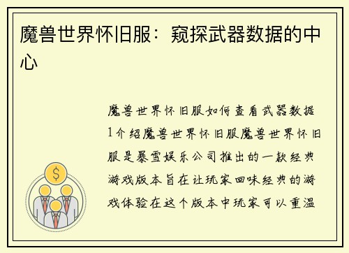 魔兽世界怀旧服：窥探武器数据的中心